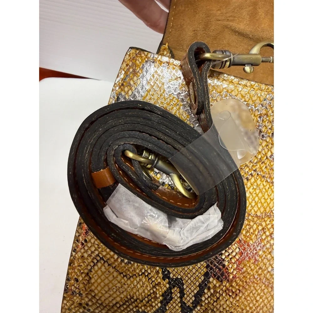 Patricia Nash Leather STINTINO Vintage Leather Flap Satchel  Bag METALLIC‎ GOLD